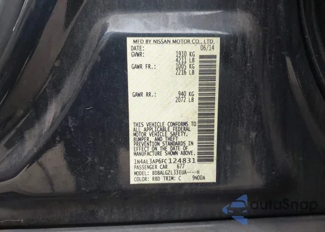 2015 Nissan Altima 2.5 S z USA, uszkodzony, nr VIN 1N4AL3AP6FC124831